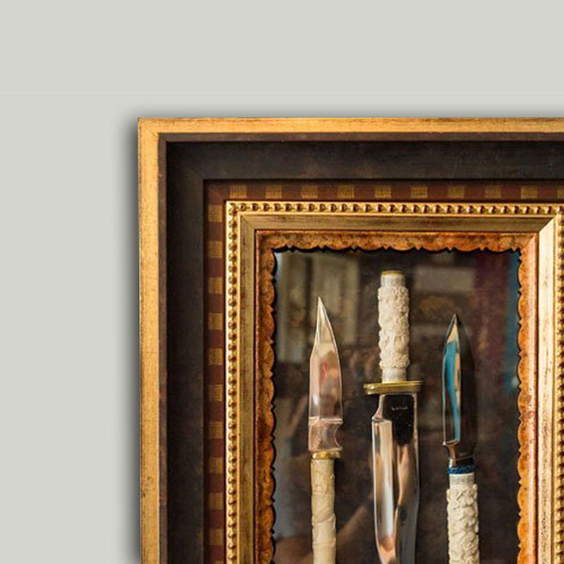 Thumbnail | Custom Shadowbox with Three Frames to Display Three Antique Knives